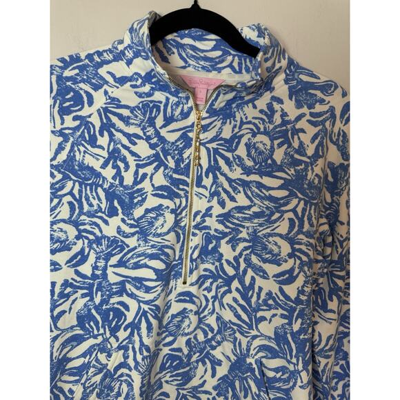 Lilly Pulitzer Lobstah Roll Skipper Popover Blue Lobster Quarter Zip Sz S EUC - Picture 4 of 15